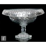 A late 18th Century Irish glass pedestal bowl, circa 1775, of oval section with turn over rim with