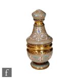 A 19th Century continental enamel and silver gilt scent bottle of double shouldered ovoid form