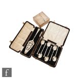 Four items of hallmarked silver items, a cased set of six teaspoons, a cased cake slice, a