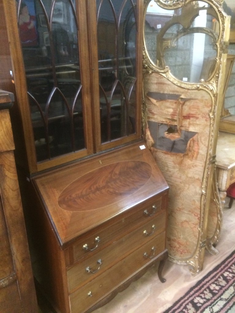 An Edwardian slope front Bureau, with fitted interior above three drawers raised on cabriole legs, - Image 6 of 6