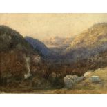 Attributed to David Cox Watercolour, "A Mountainous Valley Scene,