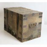 A large 19th Century steel bound Oak Silver Chest, with two carrying handles,