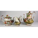 An attractive hand painted and embossed three piece Tea and Coffee Set, Naples c.