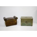 A leather top Art Deco style lift top Footstool, together with a copper lift top Coal Box.