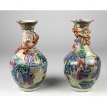 A pair of attractive 19th Century Chinese Famille Verte Cantonese tubular Vases,