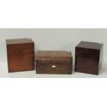 A Georgian mahogany four bottle Tantalus Box, and two other antique wooden Boxes.