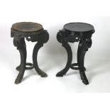 A pair of ebonised tripod Oriental Jardiniere Stands, of low proportions with hoof type feet,