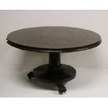 A mahogany circular pod Dining Table, the moulded top on a pillar base,