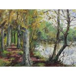 Fergus O'Ryan (R.H.A. 1911 - 1989) "Wooded Landscape with Lake," O.O.B., approx.
