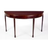 A 19th Century plain mahogany demi-lune Side Table, on square tapering legs, 132cms (52")w.
