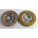 A rare pair of 19th Century Italian Majolica Portrait Chargers, male and female figures,