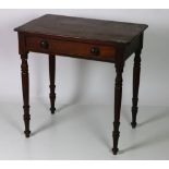 A 19th Century mahogany Side Table, the plain top over frieze drawers on turned legs.