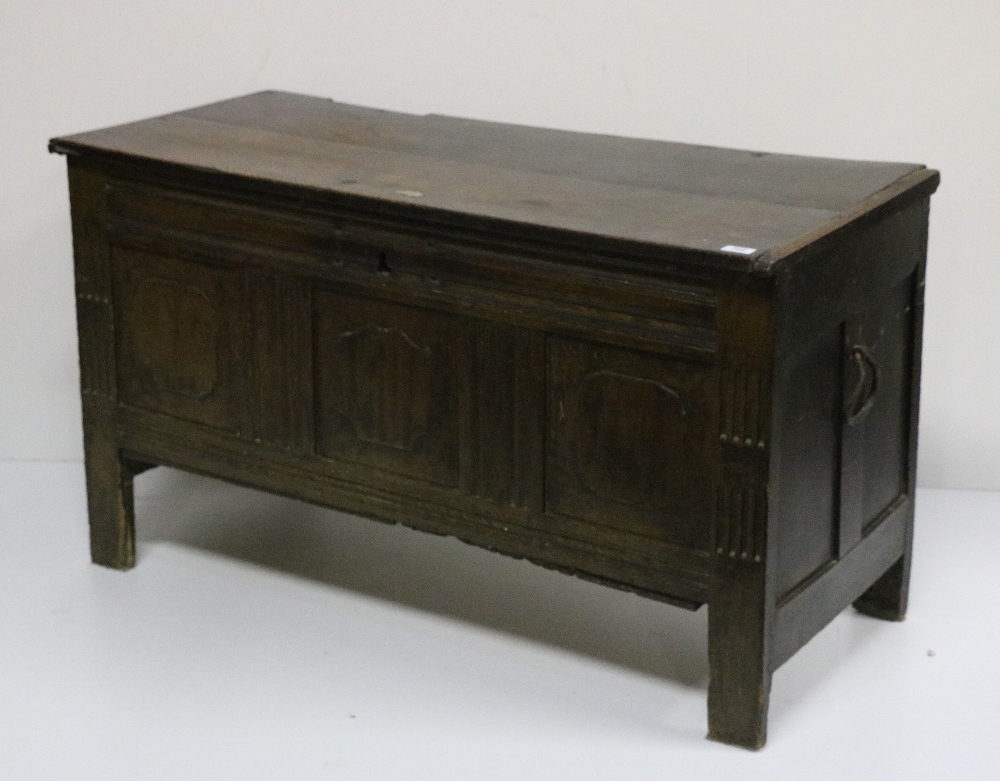 A good quality late 18th Century carved oak Coffer with three reeded and carved front panels and