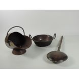 An antique copper Preserving Pan, a copper Bed Warmer with long turned handle,