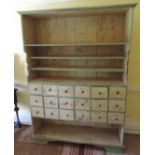 An old large painted wooden Spice Cabinet Dresser, with 18 drawers, approx.