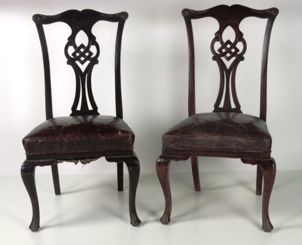 A set of 6, late 19th Century Chippendale style Dining Chairs, with carved and pierced backs,