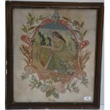 An attractive Needlework Picture, depicting "Maid of Erin,