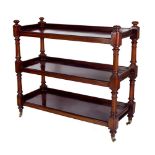 An attractive Victorian plain figured mahogany three tier Dumbwaiter,