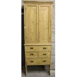 A collection of pitch pine Kitchen Items, including hanging press, wardrobe, and two drawer press,
