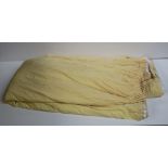 A collection of good quality large heavy yellow silk Curtains, lined and interlined,