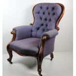 A fine quality Victorian balloon back mahogany framed deep button Armchair,