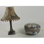 A brass Corinthian style Table Lamp, and a large Japanese porcelain Bowl and Cover, with faults.