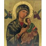 19th Century Russian School "Mother of Perpetual Help," icon, oils on panel, approx.