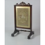 A good quality heavy William IV period carved rosewood Fire Screen,