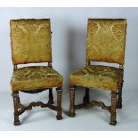 A large pair of Baronial Side Chairs, with upholstered high backs and seats covered in moquette,
