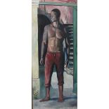 "Sid" 21st Century Caribbean School "Full length Portrait of a black man standing in a Doorway,