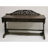 A 19th Century carved oak Side Table, with pierced decorated back,