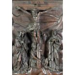 An important 18th Century Renaissance Revival period carved wooden Panel, depicting the crucifixion,