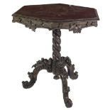A 19th Century carved and stained oak hexagonal top Tripod Table,