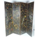 A 19th Century four fold polychrome painted leather Draught Screen, decorated with ducks,
