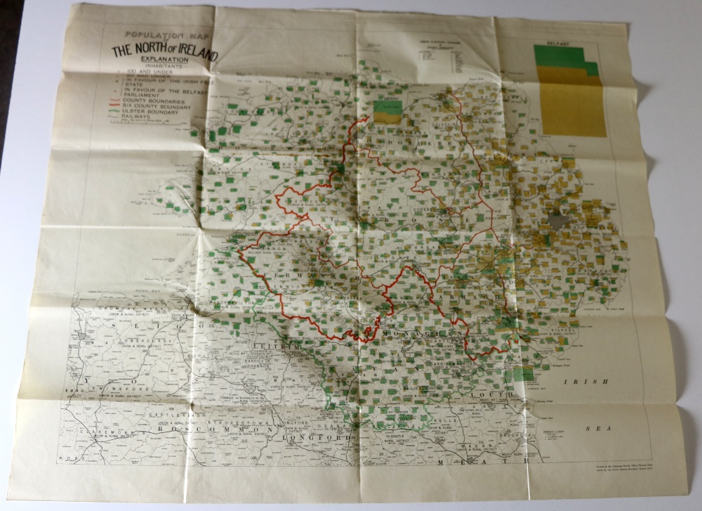 Pre-Boundary Commission Map Irish Map: Population Map of The North of Ireland, Lg. fold. cold.