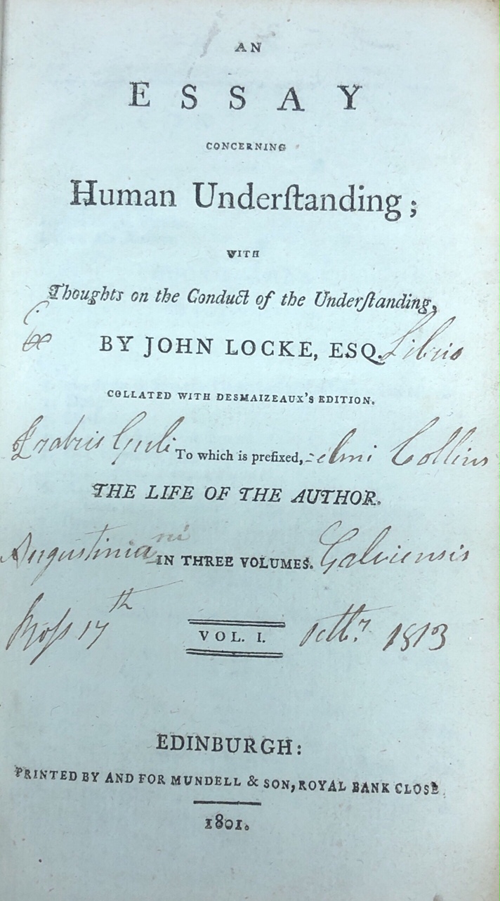 Locke (John) An Essay concerning Human Understanding, 3 vols. 12mo Edin. 1801. Cont.