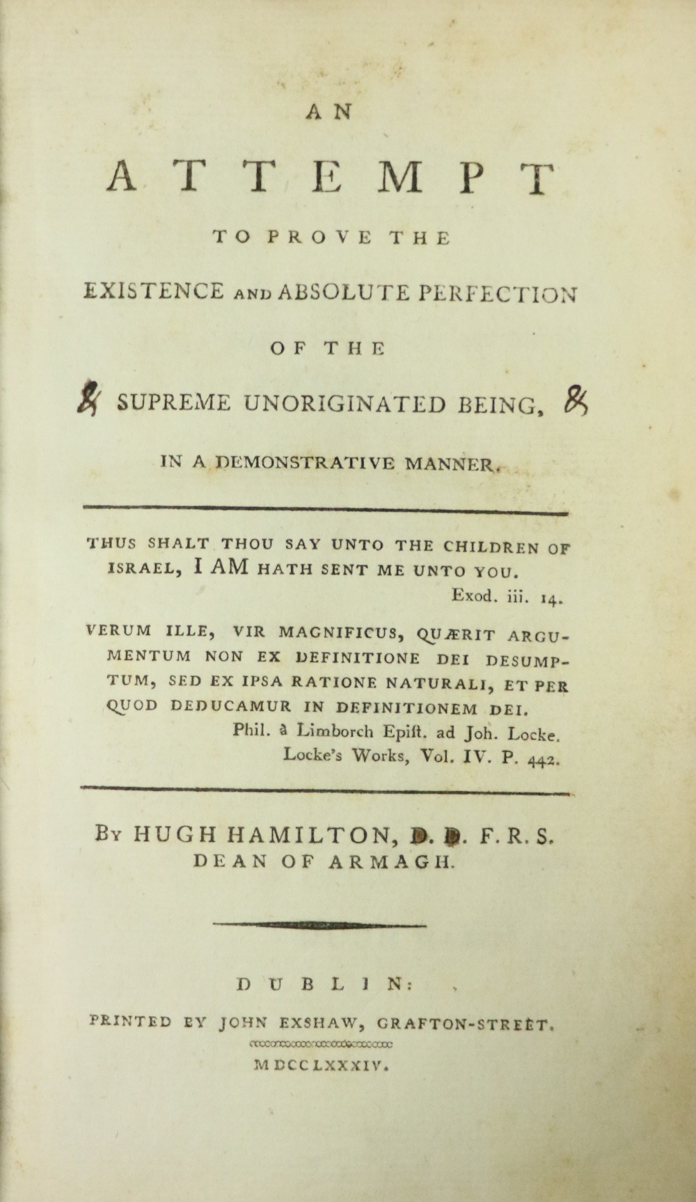 Hamilton (Hugh) An Attempt to prove the Existence and Absolute Perfection of the Supreme - Image 2 of 2