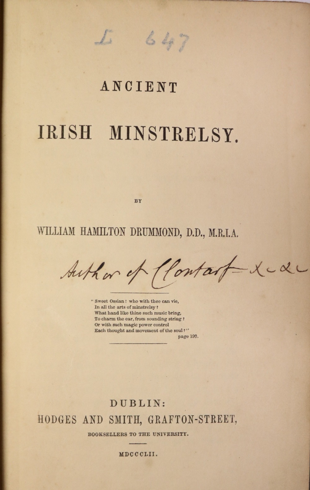 Drummond (Wm. Hamilton) Ancient Irish History, 8vo D. 1852. First Edn., Inscribed Pres. Copy, orig. - Image 2 of 3