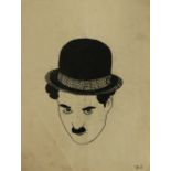 D.F. Drawing: Head of Charlie Chaplin, pen and ink, approx. 9" x 7", signed D.F.