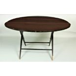 A pair of stained wood Thornton & Herne patent folding circular Catering Tables, each 50" diameter.