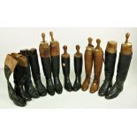 A collection of leather Riding Boots, four pairs with original wooden trees,