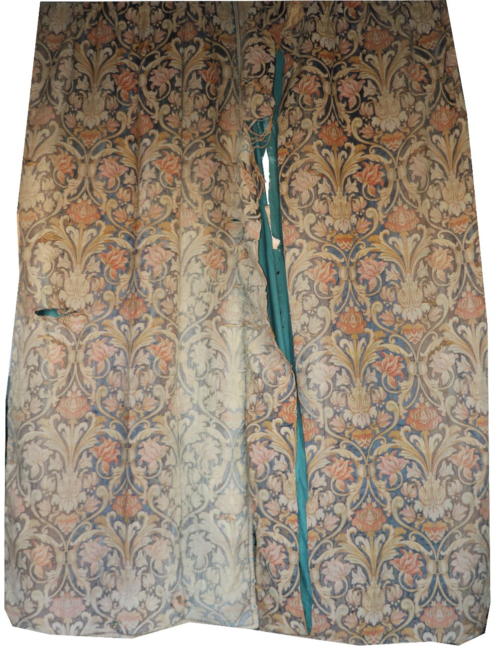 Three pairs of William Morris pattern lined Curtains, with scrolling flowers,