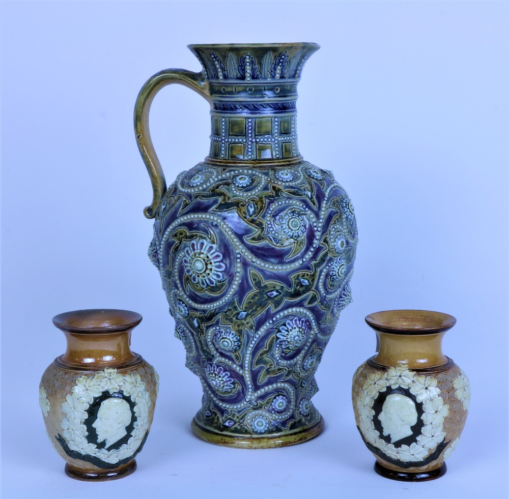 A good quality Doulton Lambeth Vase, 19th Century, with embossed floral decoration,