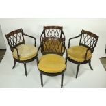 A rare set of four Regency ebonised and painted Carvers, 19th Century,