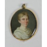 A 19th Century miniature oval, "A young Gentleman, with curly blonde hair," signed Blanchie,