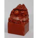 A heavy large Chinese red composition marble Desk Seal,
