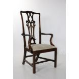 A fine quality and early George III carved mahogany Master or high back Open Armchair,