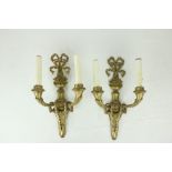 A pair of attractive French style ormolu two branch Wall Lights, decorated in the Adams taste,
