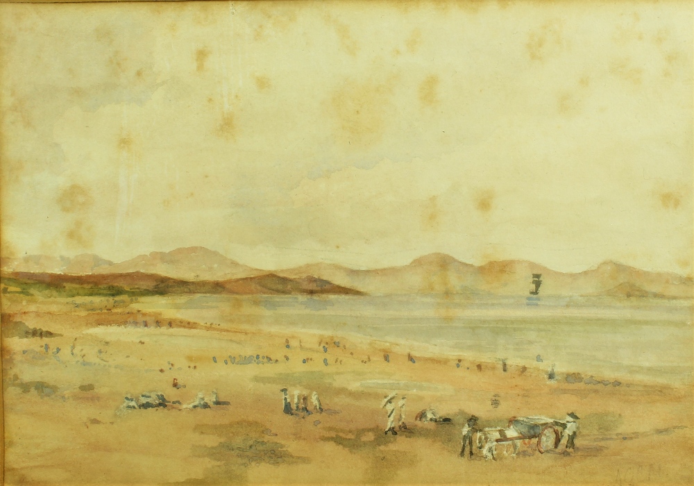 Mostly 19th Century School Watercolours: "Mending the Nets on the Beach, - Image 5 of 5