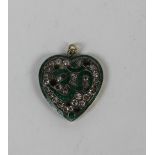 An attractive enamel and diamond Pendant of heart shape set with rose diamonds (some missing) and
